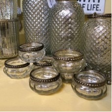 Set of 4 Pumpkin Silver Rim Mercury Vintage Glass Tea Light Holders Wedding     111658055914